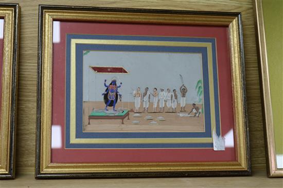 A set of six 19th century Indian mica paintings depicting rituals and processions 13 x 20cm.